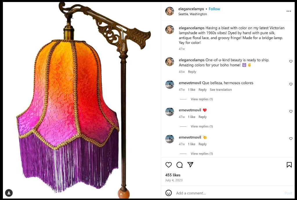 Elegance Lamps Instagram Screenshot