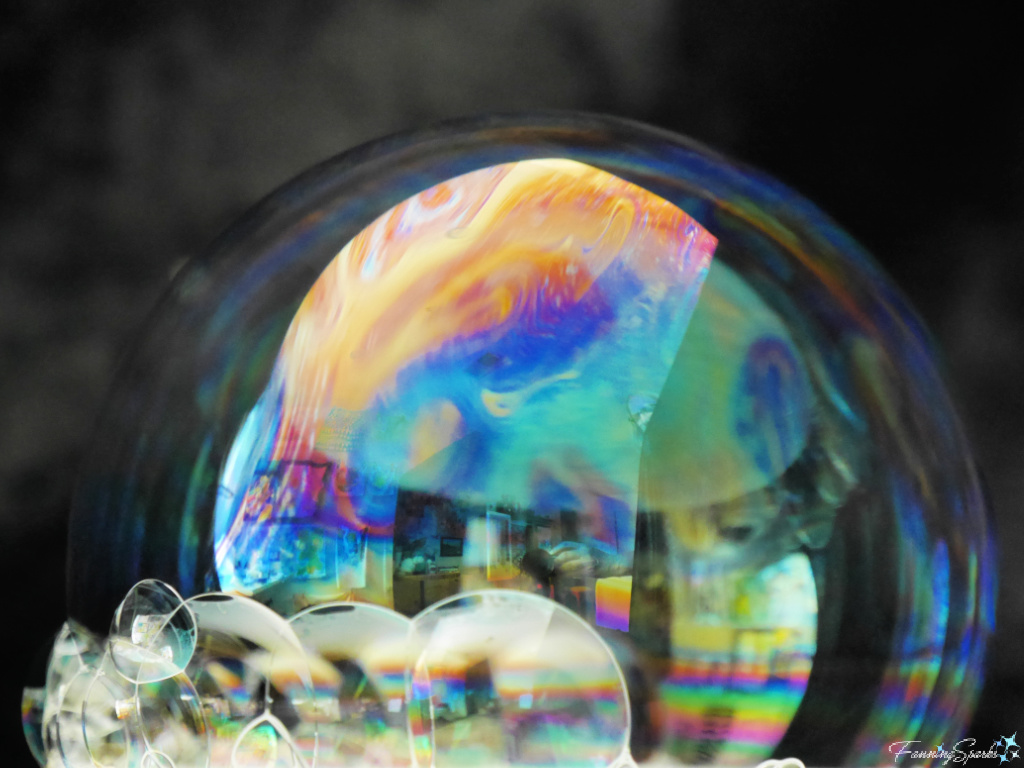 Marbled Iridescent Bubble Staged with Black Background   @FanningSparks