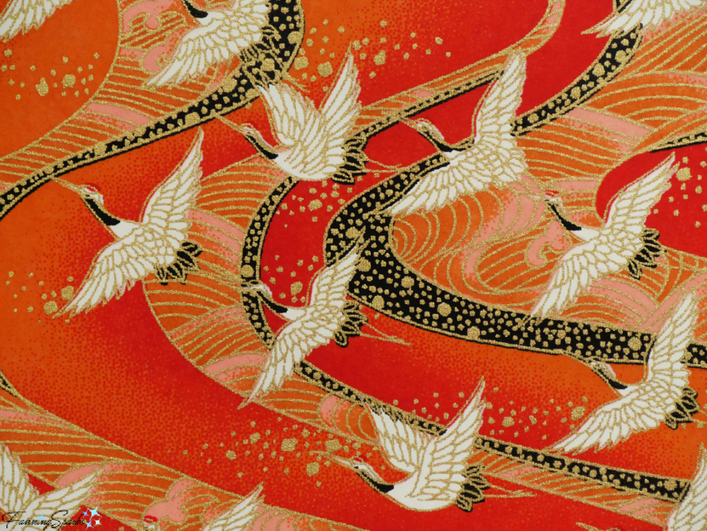 Decorative Paper – Orange and Red with Cranes Closeup – from Japan   @FanningSparks