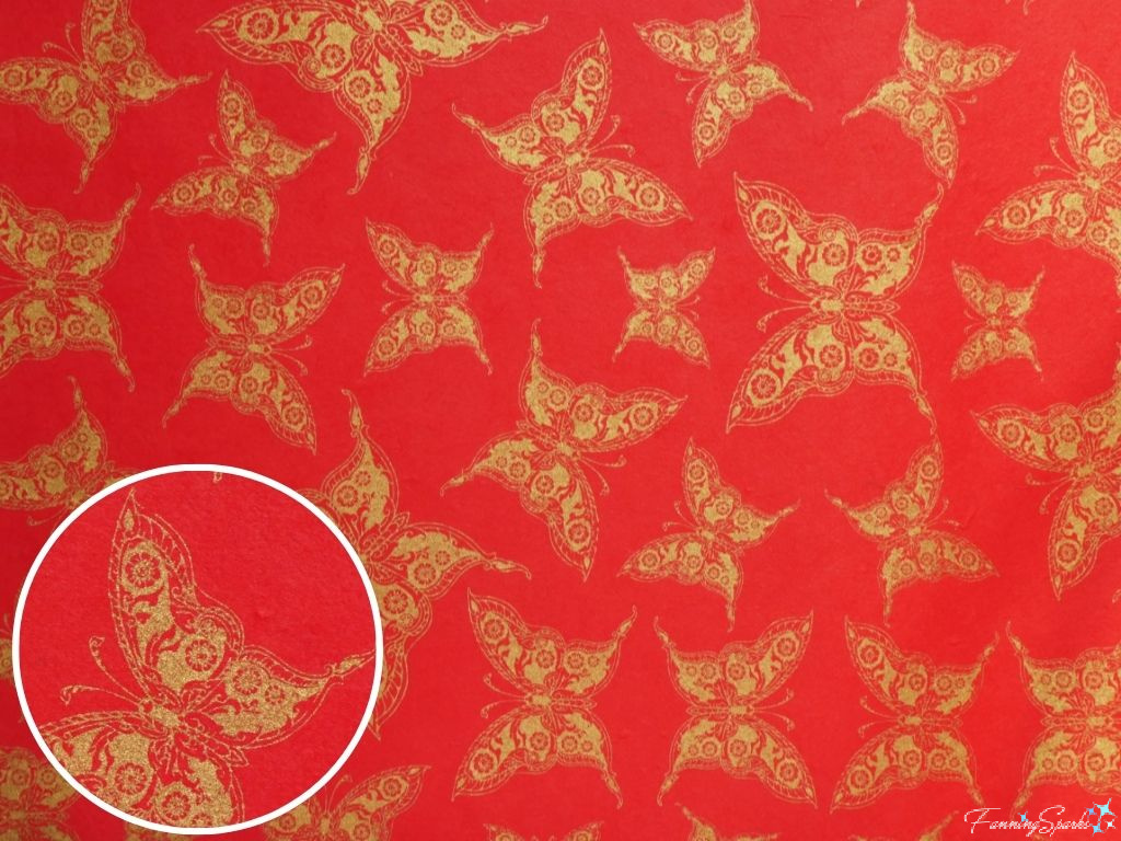 Hand Crafted Paper – Red with Gold Butterflies – from Thailand   @FanningSparks