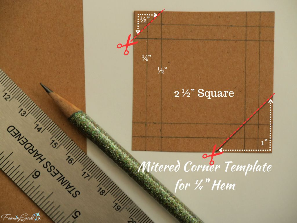 Mitered Corner Template for 1/4 Inch Hem   @FanningSparks