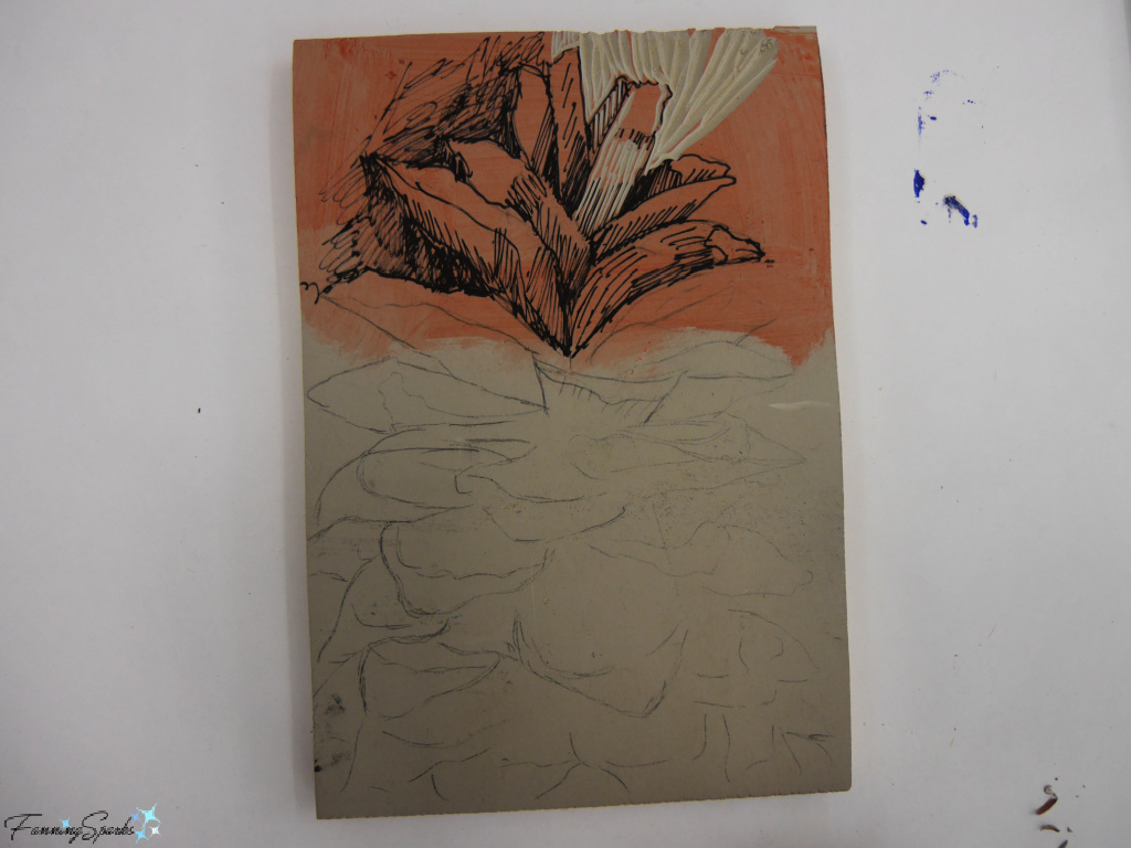 Linoleum Carving of Pine Cone in Progress in Donald Martin Demonstration   @FanningSparks