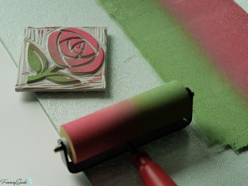 My Blended Rose Linocut Block with Brayer   @FanningSparks