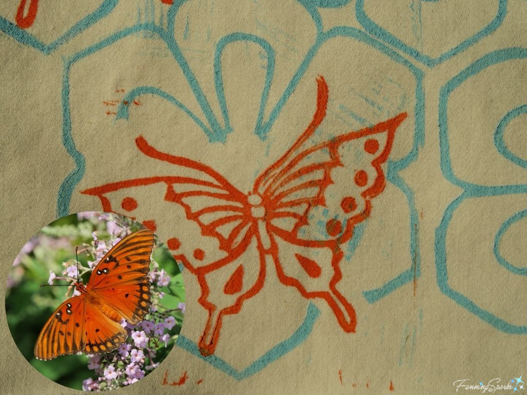 Printed Orange Butterfly on Blue Bloom   @FanningSparks