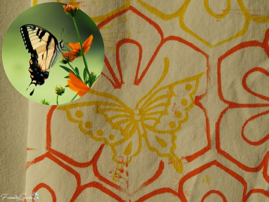 Printed Yellow Butterfly on Orange Bloom   @FanningSparks