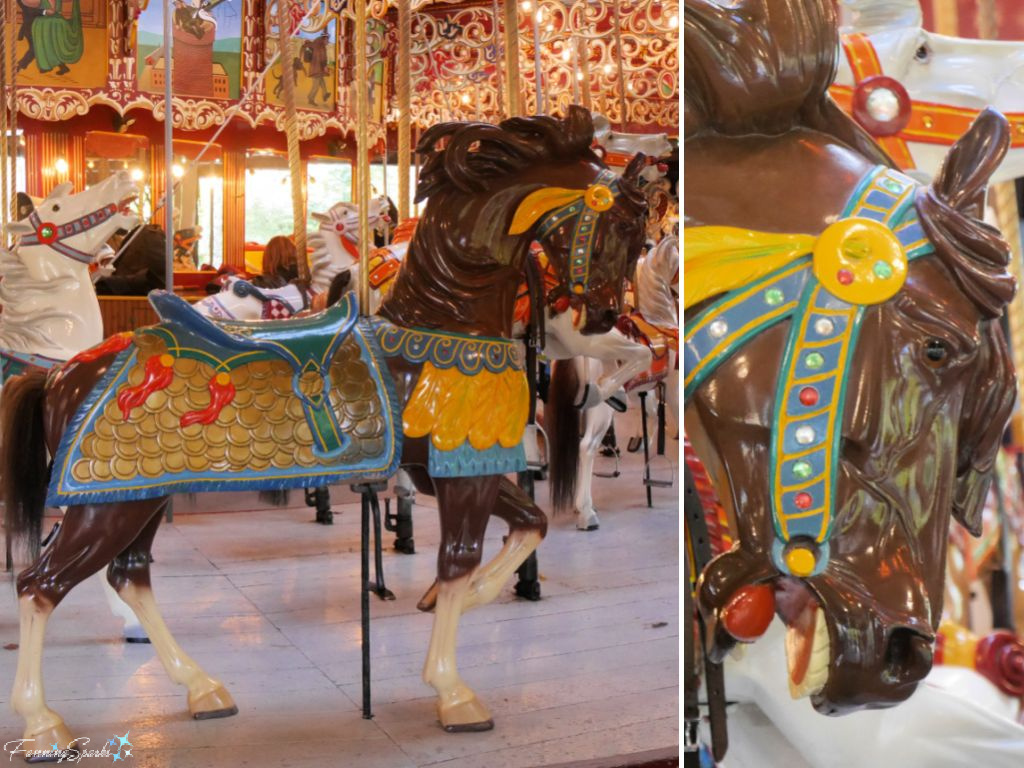 Brown Horse with Yellow Feathers on Grand Carousel in Elysburg PA   @FanningSparks