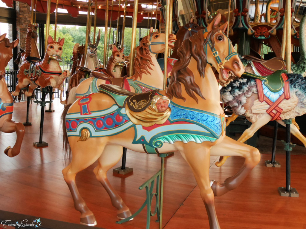 Buff Horse with Cherub on Burlington Park Carousel in Burlington NC   @FanningSparks