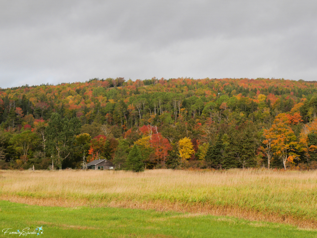 Cabin in Front of Fall Foliage Hills in Margaree NS    @FanningSparks