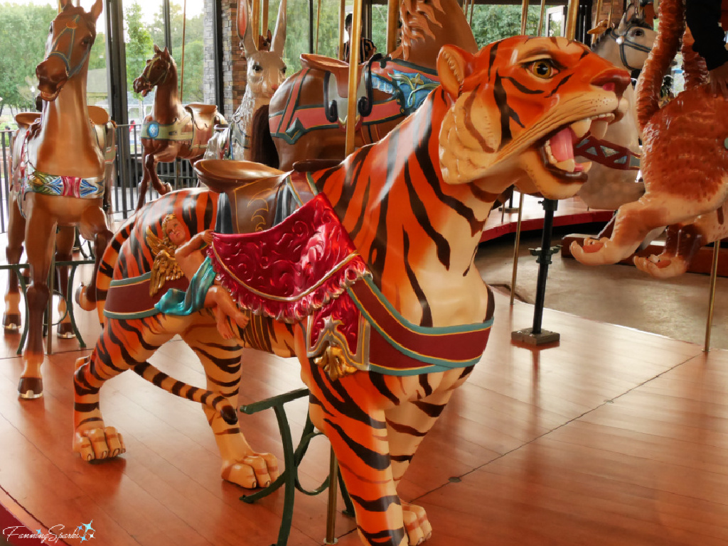 Tiger on Burlington Park Carousel in Burlington NC   @FanningSparks