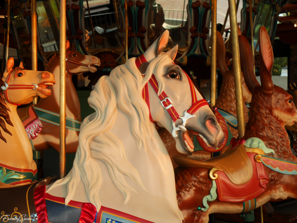 White Horse with Flowing Mane Closeup on Burlington Park Carousel in Burlington NC   @FanningSparks