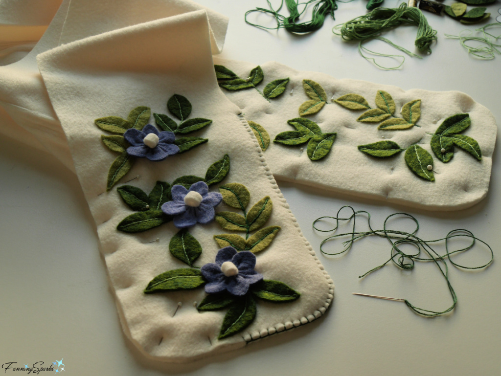 Leaves and Flowers Appliqued on Scarf   @FanningSparks