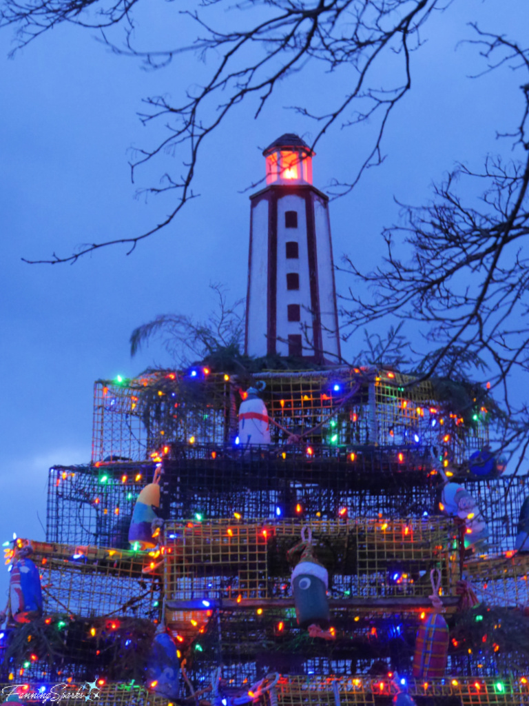 Lit Lighthouse atop St Andrews Lobster Trap Christmas Tree   @FanningSparks