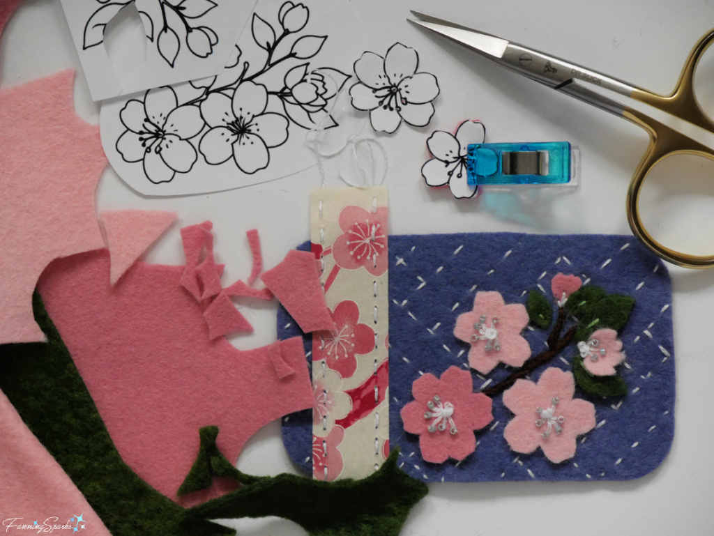 Embroidered Felt Cherry Blossoms for Cover of my Japan Travel Memories Mini Tin   @FanningSparks