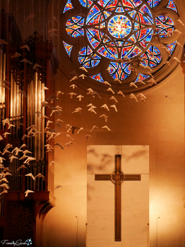 Sanctuary Doves With Rose Window and Cross at Peachtree Road United Methodist Church in Atlanta   @FanningSparks