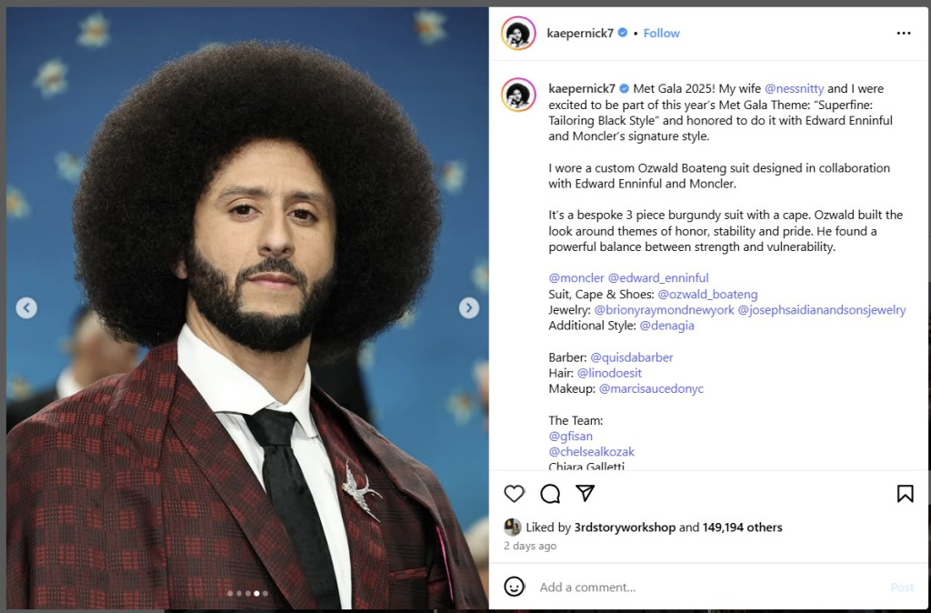Colin Kaepernick at Met Gala 2025 - from Instagram