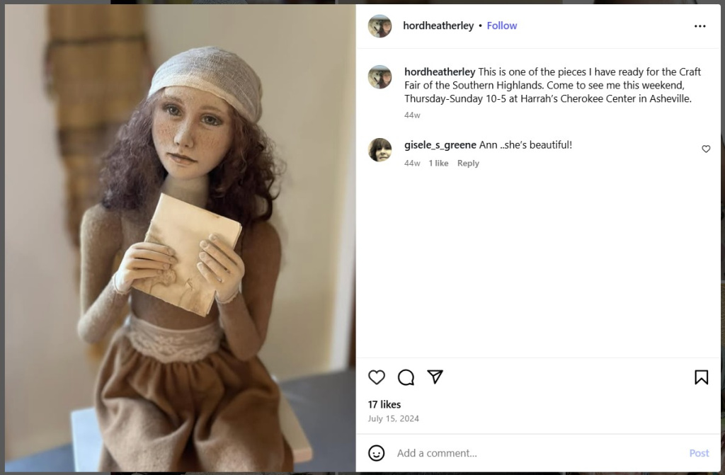 Emma Art Doll by Ann Hord Heatherley - from Instagram