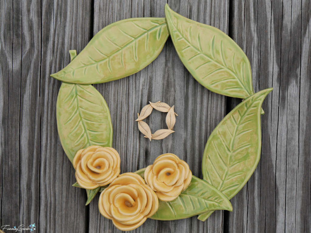 Leaf Brooch with Ceramic Leaf and Roses Wreath   @FanningSparks