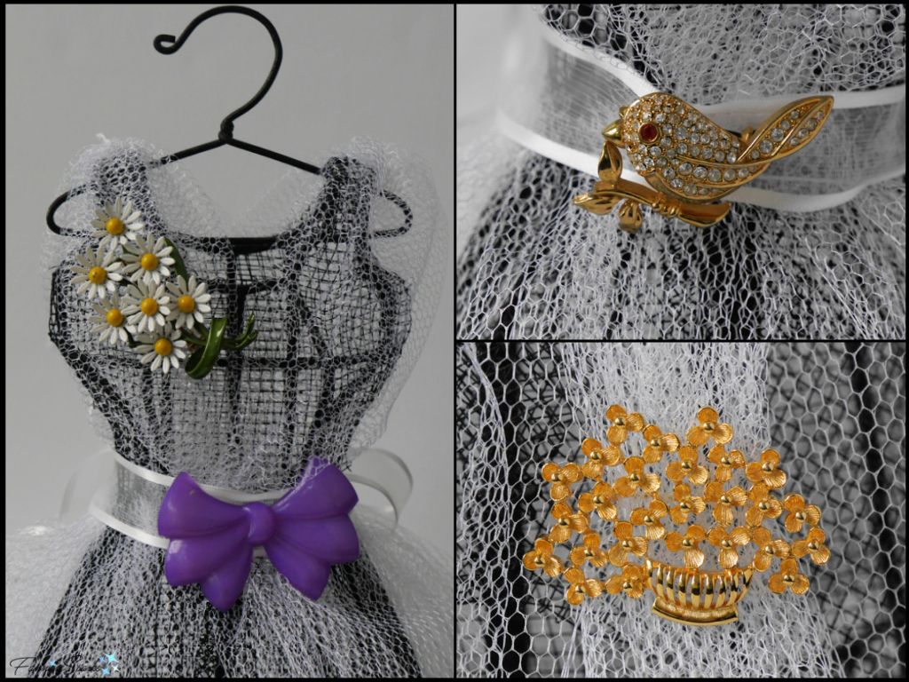 My Vintage Brooches on Mini Dress Form   @FanningSparks