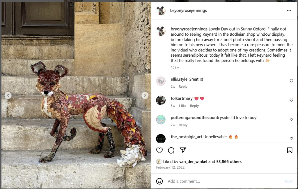 Reynard by Bryony Rose Jennings – from Instagram