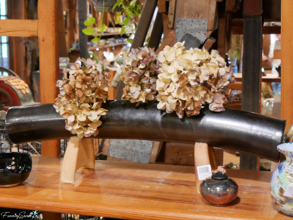 Dried Hydrangea Blooms in Mark of the Potter Vase in Clarkesville Georgia   @FanningSparks