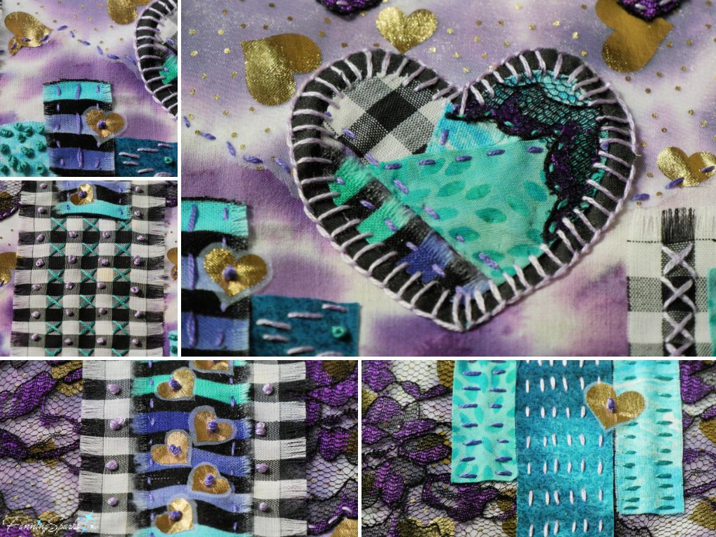 Details of My Finished Patchwork Heart Textile Collage   @FanningSparks