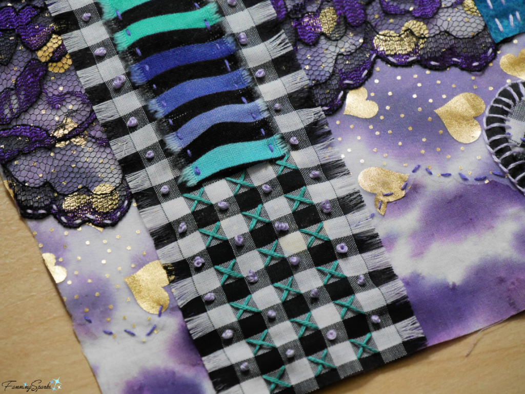 Embroidered Vertical Stripe on My Heart Textile Collage   @FanningSparks