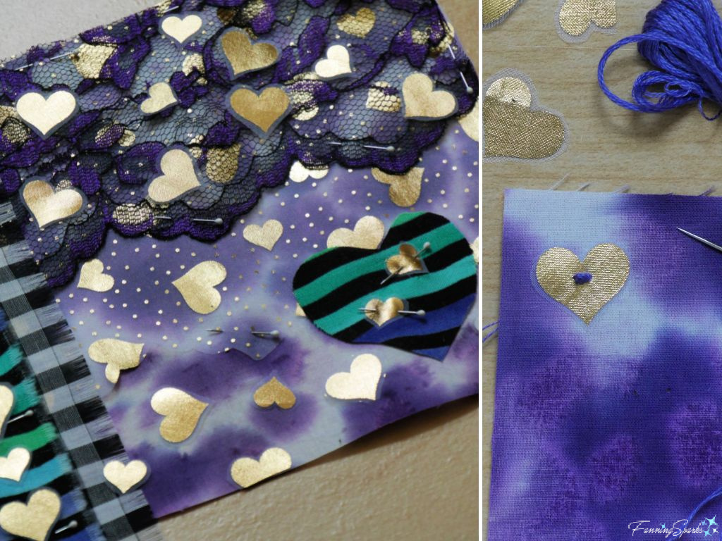 Experimenting with Gold Hearts for My Heart Textile Collage   @FanningSparks