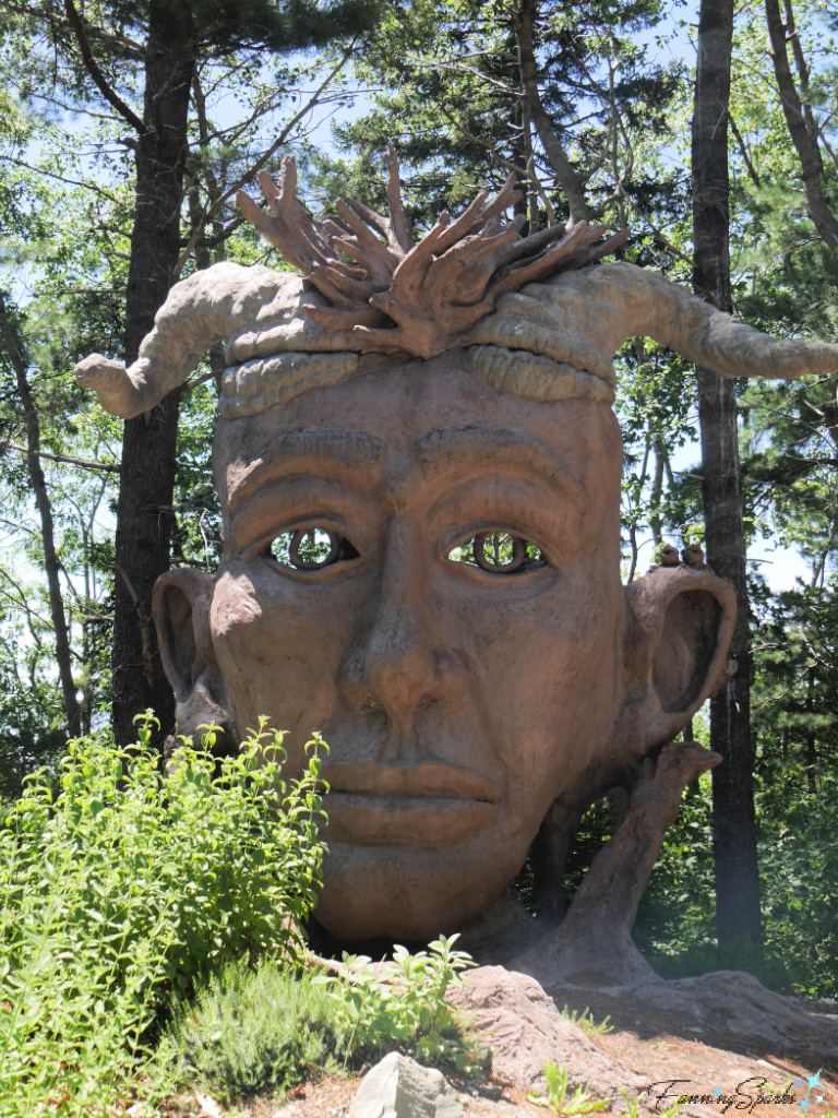 Giant Mask Sculpture by Ivan Higgins in Sculpture Garden Liverpool NS   @FanningSparks