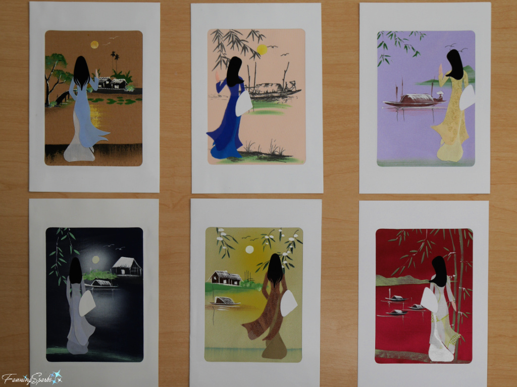 Six Vietnamese Greeting Cards with Silk Textile Collages   @FanningSparks