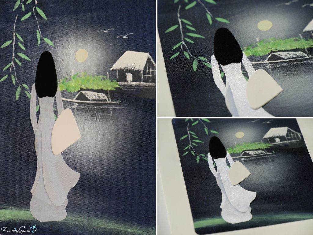 Vietnamese Greeting Card with Silk Textile Collage Moonlit Scene   @FanningSparks