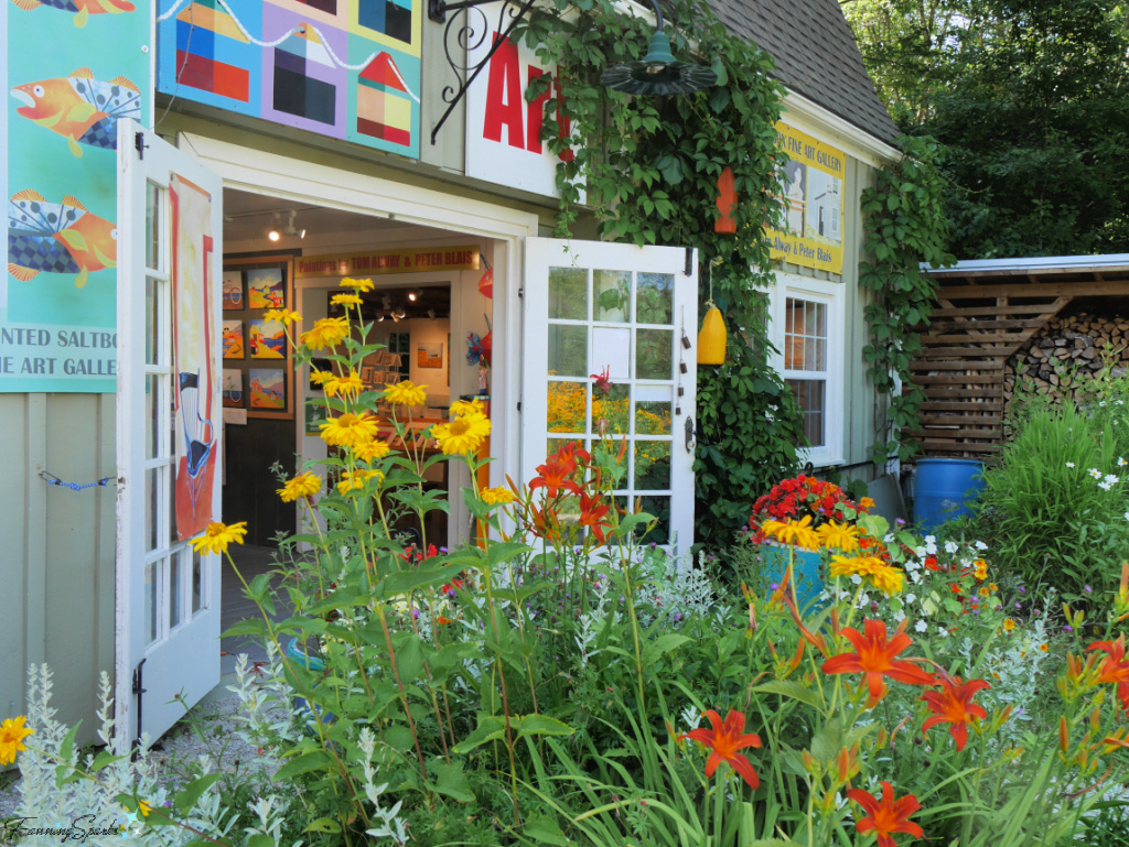 Front Entrance Among Flowers at Maritime Painted Saltbox in Petite Riviere NS   @FanningSparks