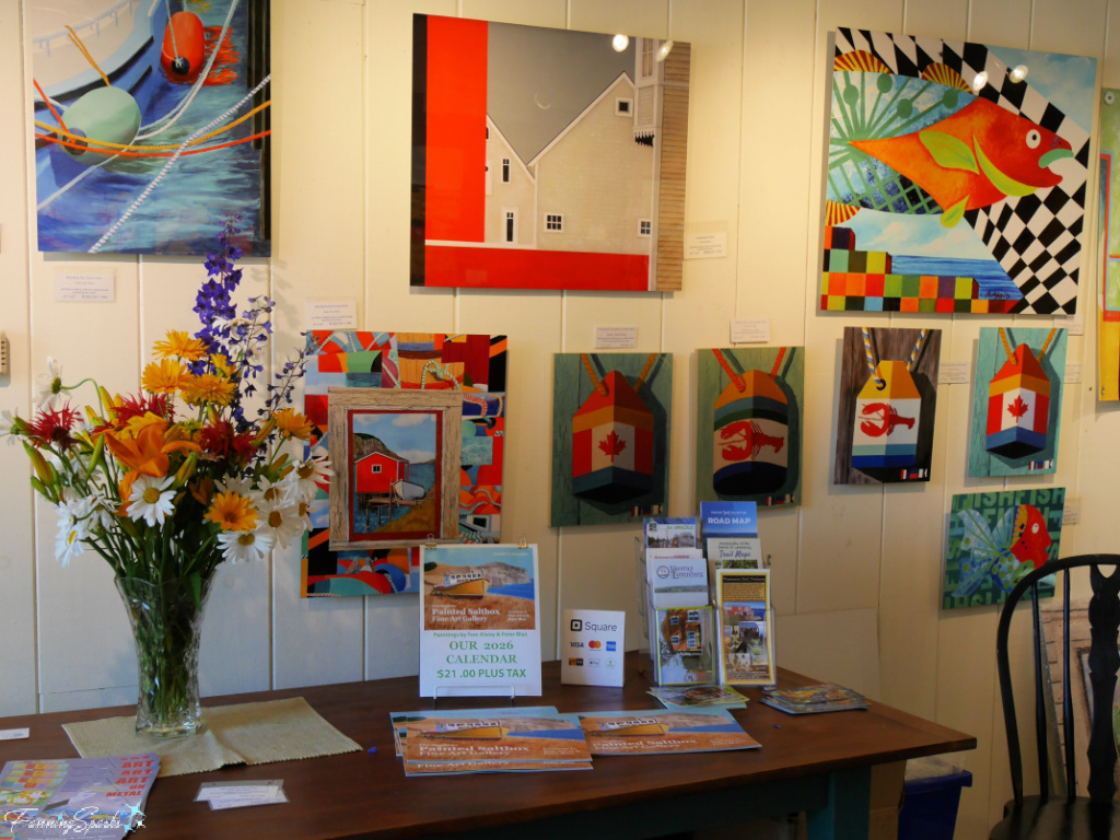 Gallery Display Wall at Entrance in Maritime Painted Saltbox in Petite Riviere NS   @FanningSparks