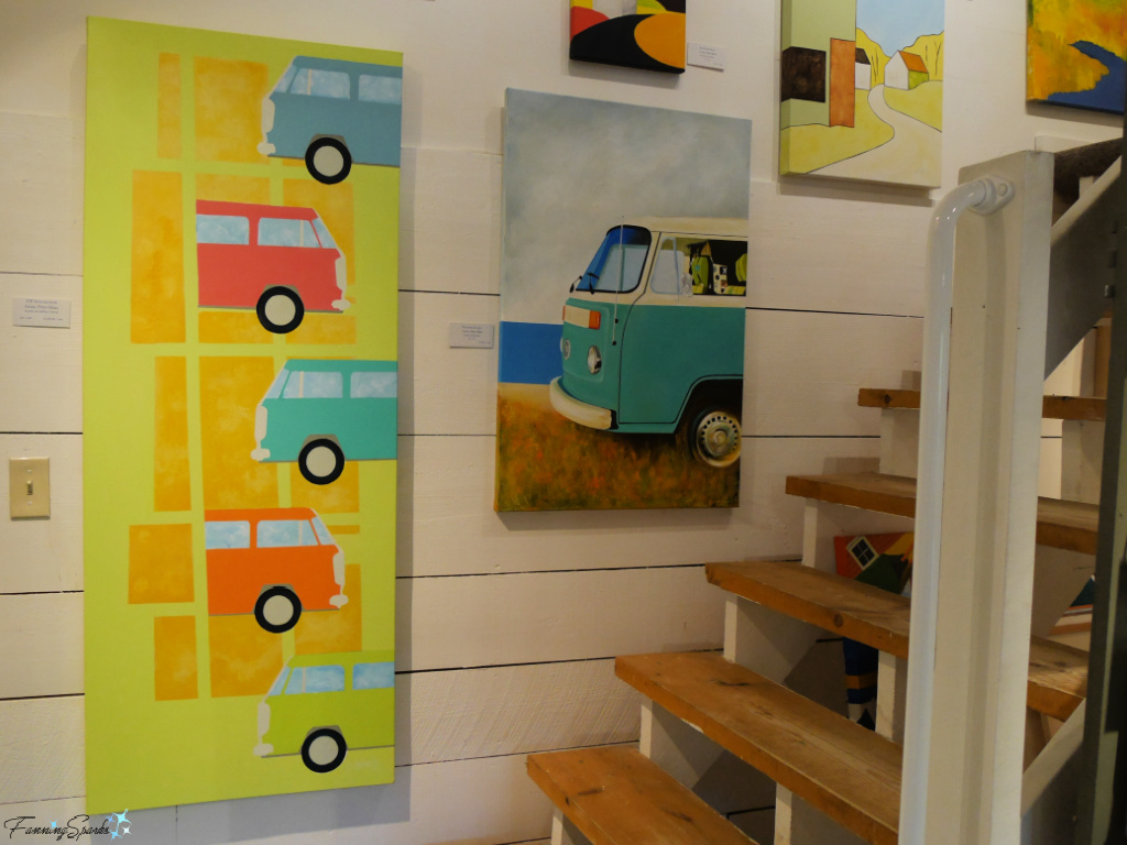 Gallery Display Wall at Stairs in Maritime Painted Saltbox in Petite Riviere NS   @FanningSparks