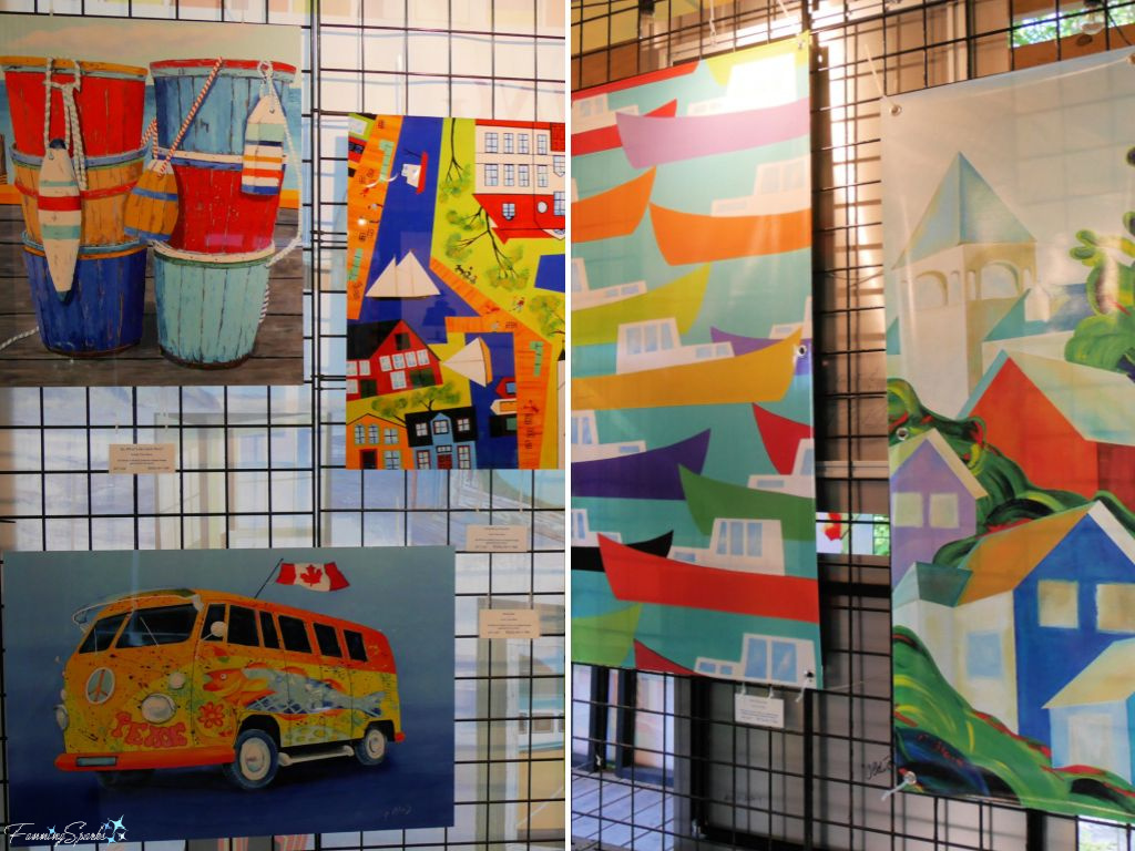 Paintings in Pergola Outdoor Gallery at Maritime Painted Saltbox in Petite Riviere NS   @FanningSparks