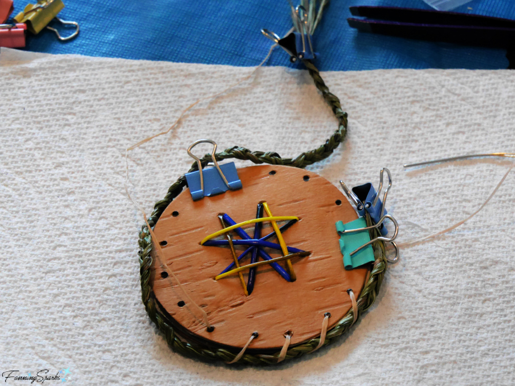 Attaching Braided Sweetgrass Cord to my Quill Medallion   @FanningSparks