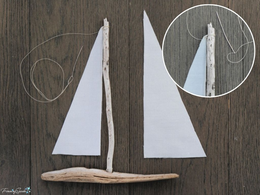 Attaching Sails to My Signal Flag Driftwood Sailboat   @FanningSparks
