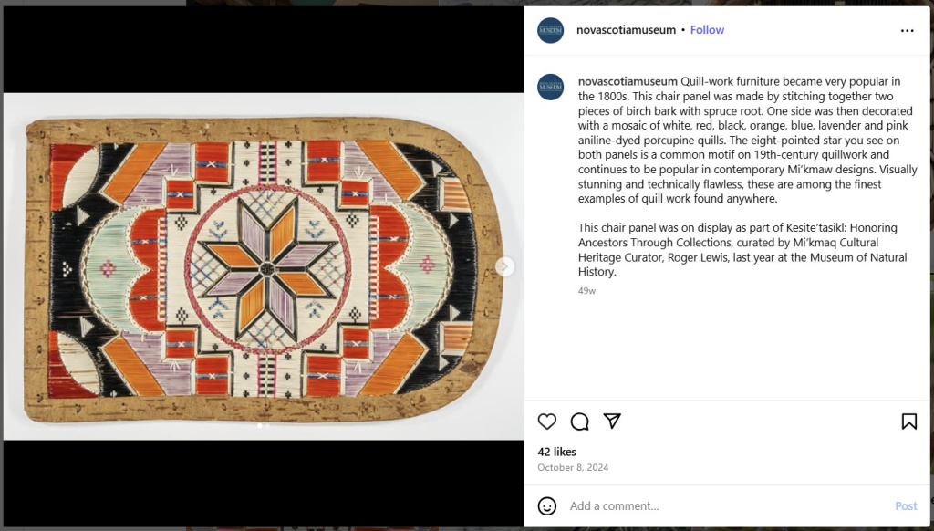 Mikmaw Quilled Chair Panel at Nova Scotia Museum – on Instagram