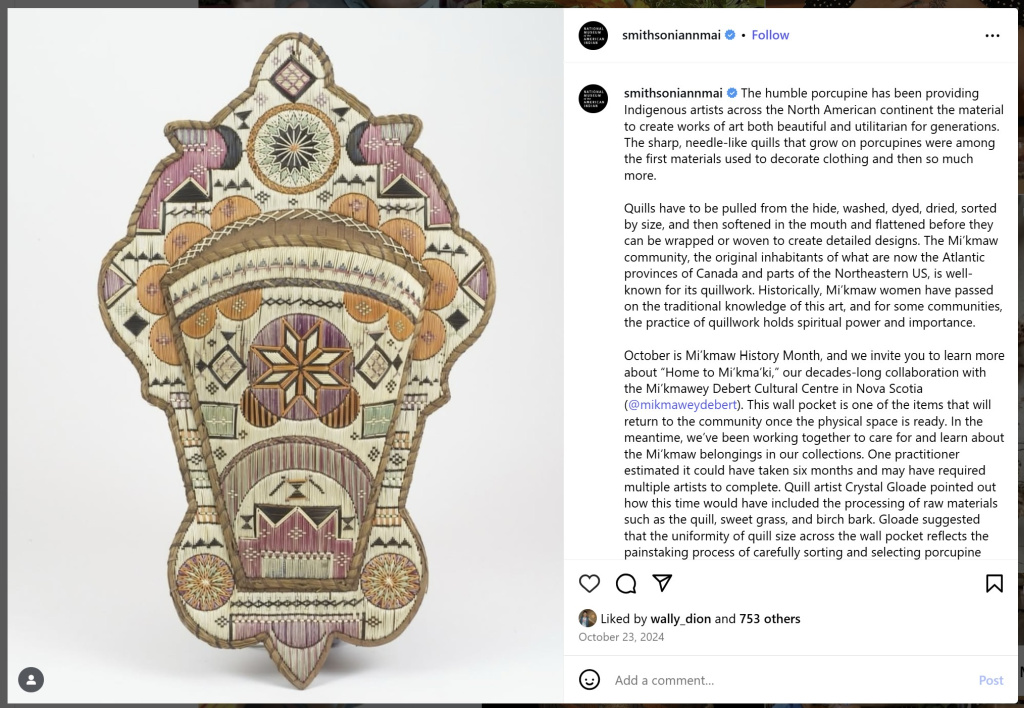 Mikmaw Quilled Wall Pocket – National Museum of the American Indian – from Instagram