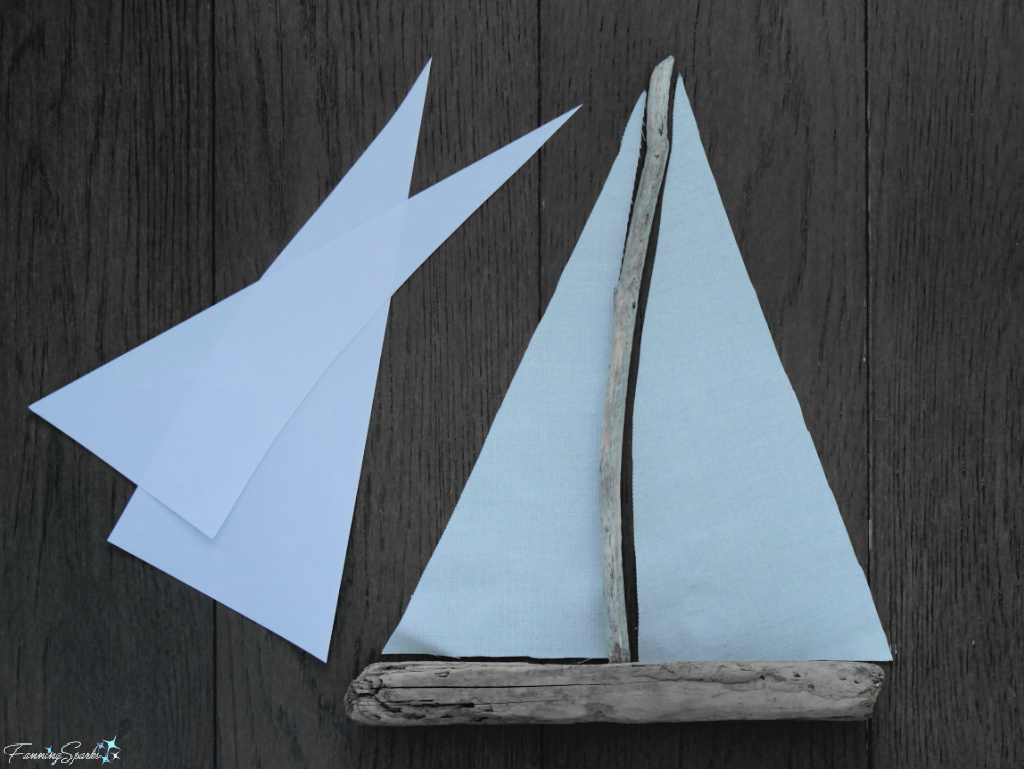 Mockup of Fabric as Sails for My Signal Flag Driftwood Sailboat   @FanningSparks