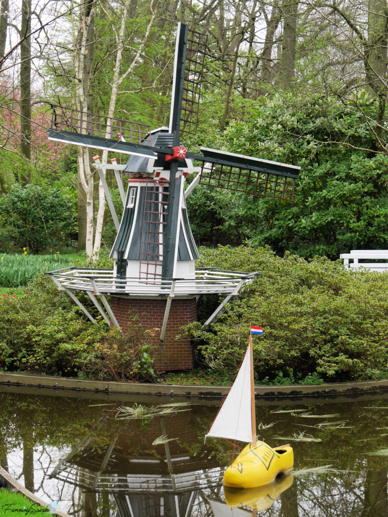 Model Windmill and Wooden Shoe Sailboat at Keukenhof Netherlands   @FanningSparks