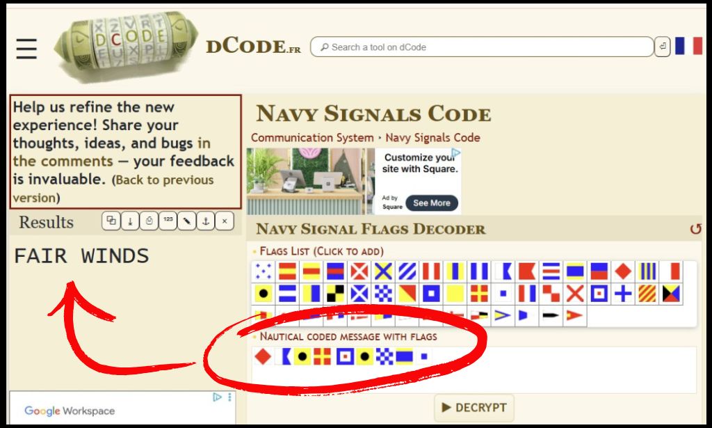dCode Navy Signals Code - Fair Winds Decrypted   @FanningSparks