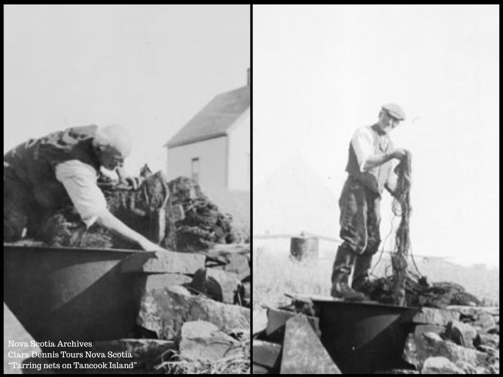 Fisherman Tarring Nets on Tancock Island - from NS Archives