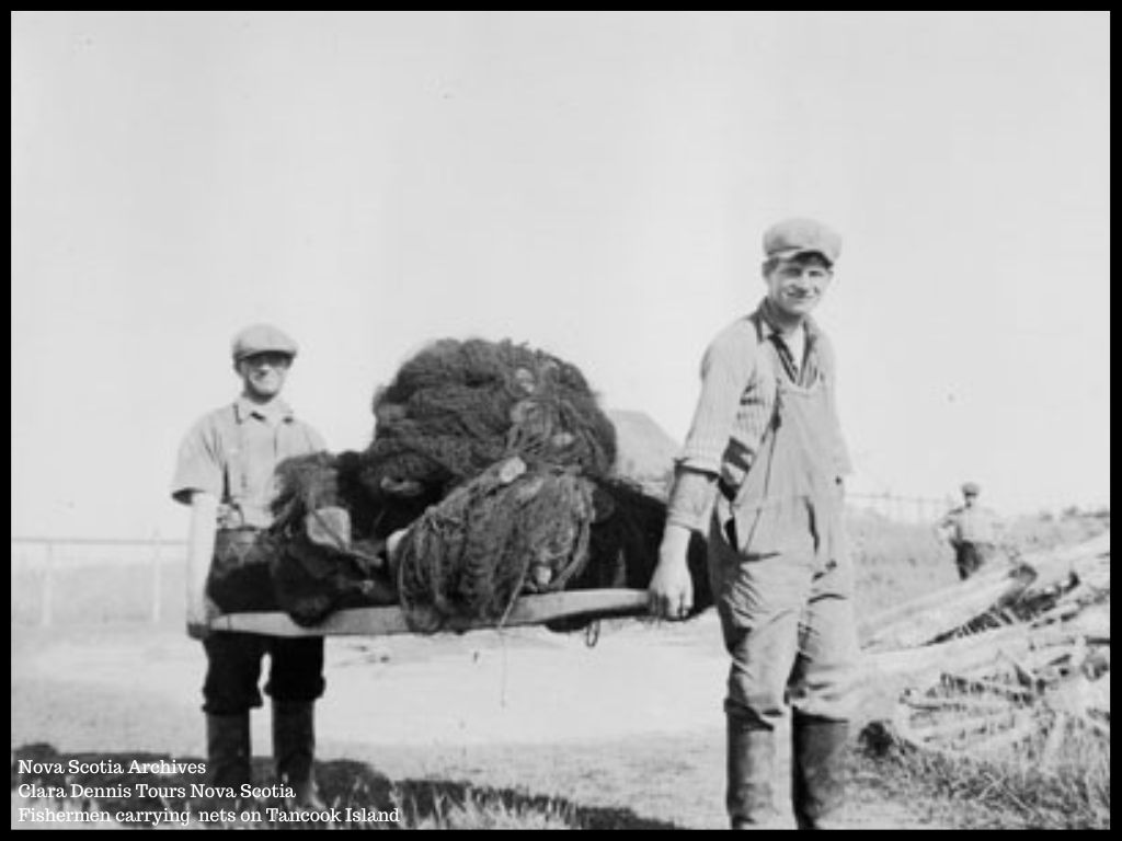 Fishermen Carrying Nets on Tancock Island - from NS Archives