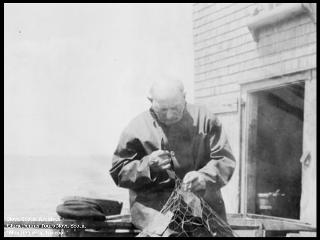 Mending Nets on Tancock Island - from NS Archives