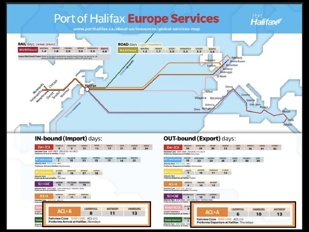 Europe Services Map - from Port of Halifax Website