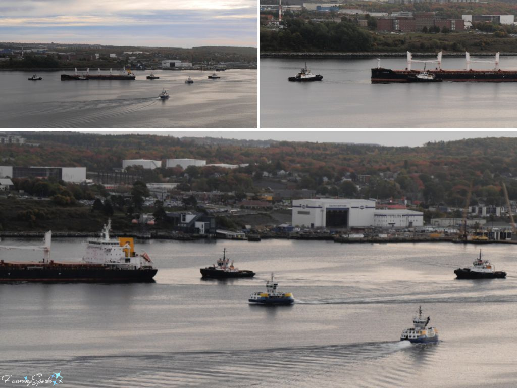 Tugboats and Ferries with AP Revelin Bulk Carrier on Halifax Harbour NS   @FanningSparks
