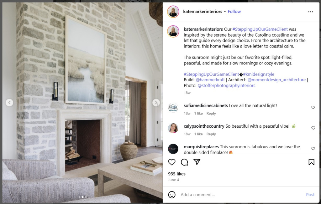 Large Artwork Over Fireplace Designed by Kate Marker Interiors - from Insta