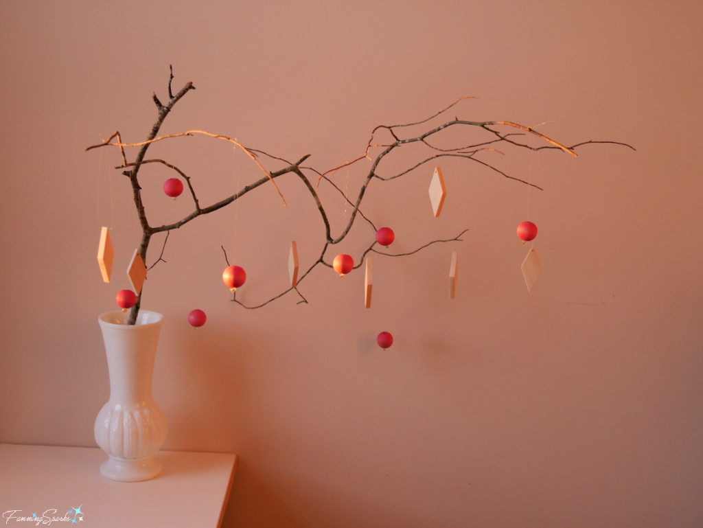 Branch with Wooden Bead and Diamond Ornaments   @FanningSparks