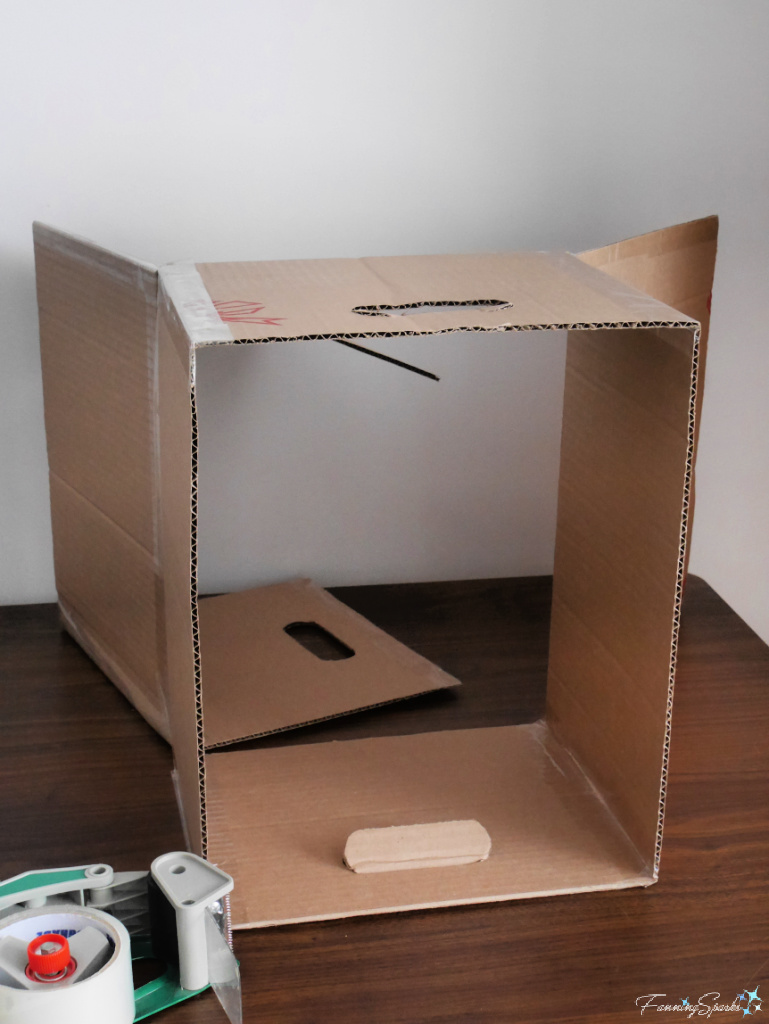 First Step to Assemble Repurposed Cardboard Storage Bin   @FanningSparks
