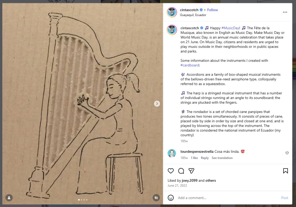 Harpist from Cardboard by Cinta Scotch - from Insta